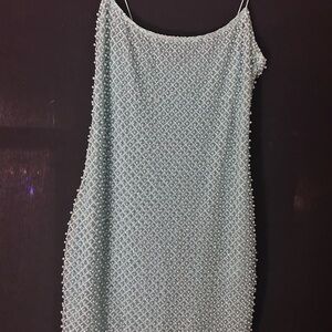 Oh Polly Strapless Beaded Dress in Light Blue